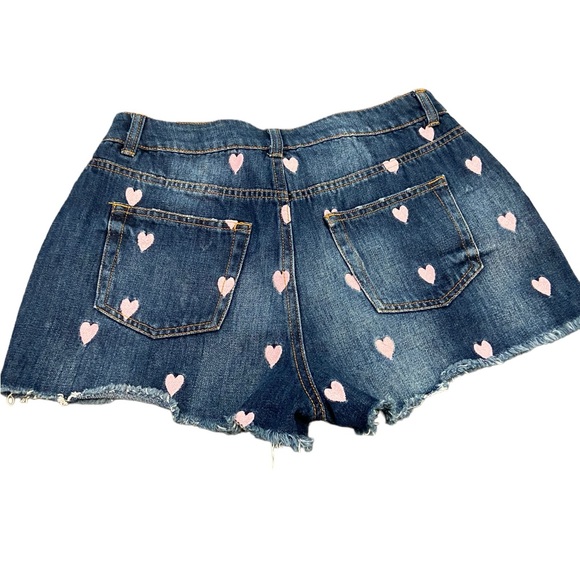 Cut off denim shorts w pink embroidered hearts. Small. Like new. FB Sisters. Sm - Picture 7 of 9